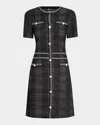 Misook Plaid Tweed-knit Button-front Midi Dress In Black/white