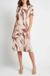 Misook A-line Botanical Jacquard Soft Knit Midi Dress In Brown