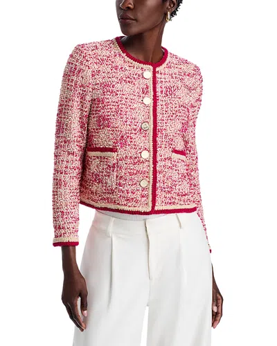 Misook Boucle Crochet Trim Knit Jacket In Pink Flash/multi