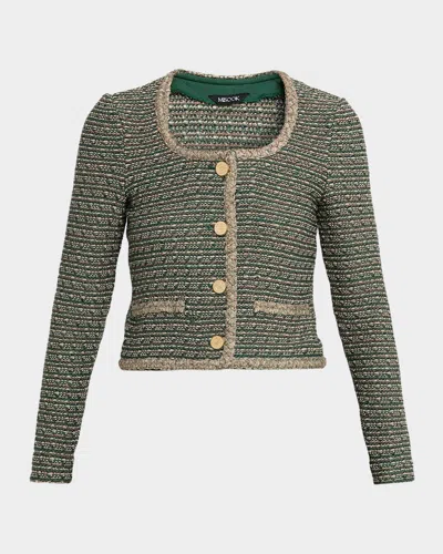 Misook Heritage Lurex Braided Trim Tweed Knit Jacket In Multi