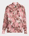 Misook Brushstroke-print Crepe De Chine Blouse In Multi