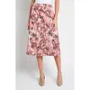 Misook Brushstroke Print Crêpe De Chine Midi Skirt In Pink