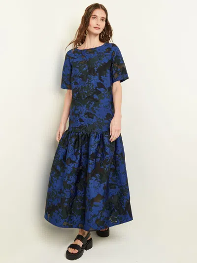 Misook Burnout Jacquard Woven Maxi Dress In Blue