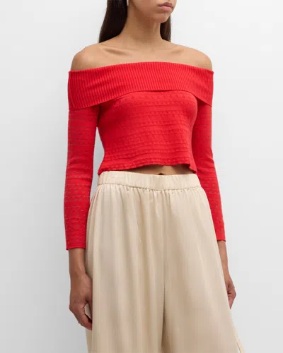 Misook Burnout Recycled Knit Off-shoulder Sweater In Radiant Pink