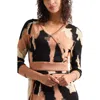 Misook Modern Fit Short Jacquard Soft Knit Sweater Top In Goldenwood/parchment/black
