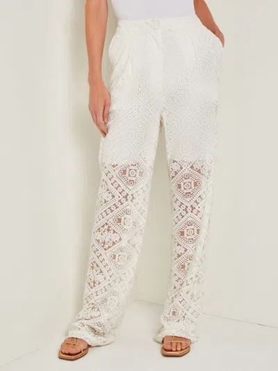 Misook Button-fly Straight Leg Pants - Lined Lace In White