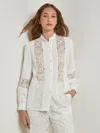 Misook Pintuck Lace-inset Crepe De Chine Blouse In White
