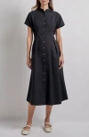 Misook Stand Collar Button Front Midi Dress In Black