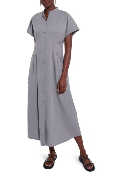 Misook Button-up Cotton Midi Dress In Black/white