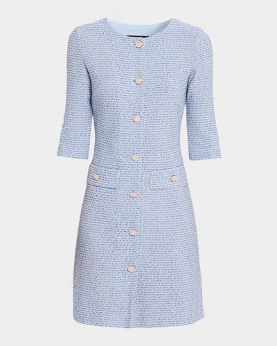 Misook Button-down Knit Mini Dress In Blue