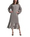 Misook Oversized Cable Knit Wool Blended Sheath Maxi Dress In Mink