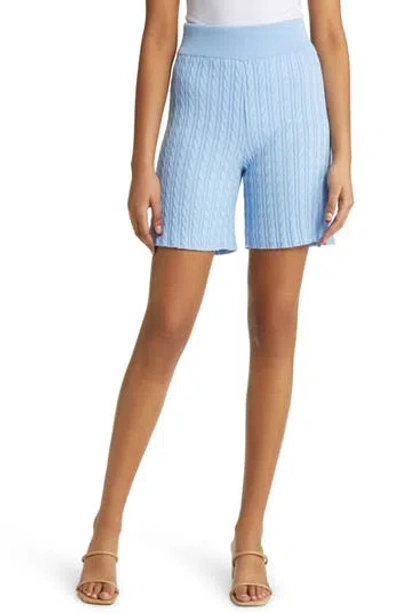 Misook Cable Knit Shorts In Cirrus Blue