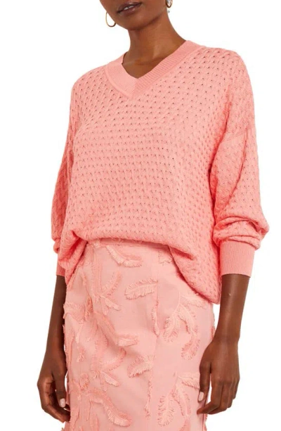 Misook Cable Knit Tunic Sweater In Ocean Coral