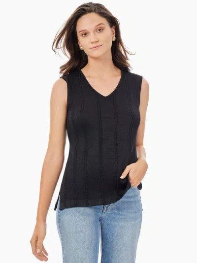 Misook Cable Stripe V-neck Knit Tank In Black