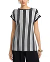 Misook Cap Sleeve Stripped Tunic In Black/white