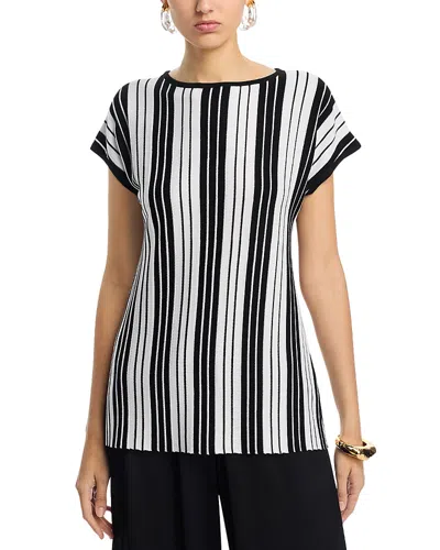Misook Cap Sleeve Stripped Tunic In Black/white