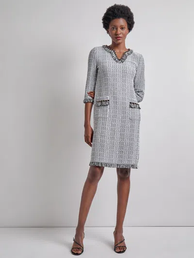 Misook Chain & Fringe Trim Tweed Knit Shift Dress - Vanity Fit In Multi