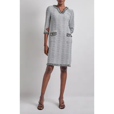 Misook Chain & Fringe Trim Tweed Shift Dress