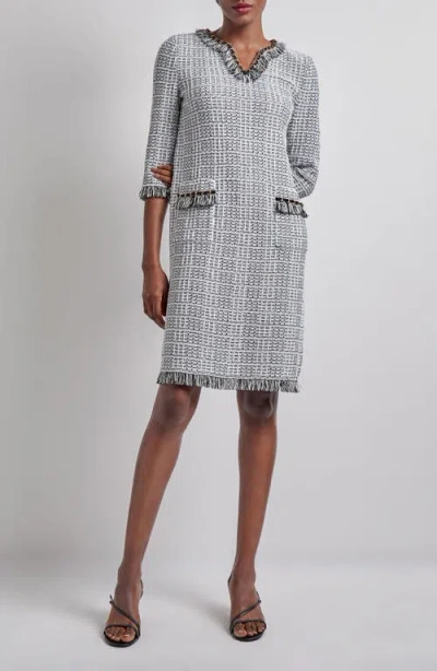 MISOOK MISOOK CHAIN & FRINGE TRIM TWEED SHIFT DRESS