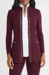 Misook Chain Link Trim Knit Jacket In Red