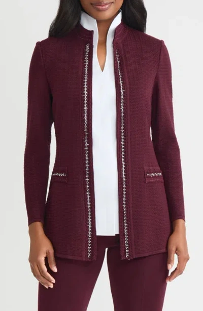 Misook Chain Link Trim Knit Jacket In Red