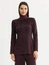 Misook Cheveron Turtleneck Knit Tunic In Brown