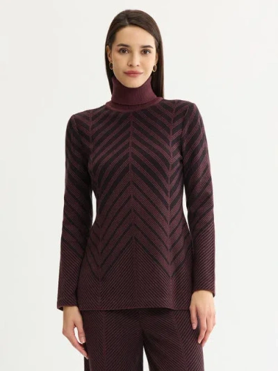 Misook Cheveron Turtleneck Knit Tunic In Purple