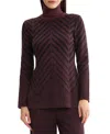 Misook Cheveron Turtleneck Knit Tunic In Purple