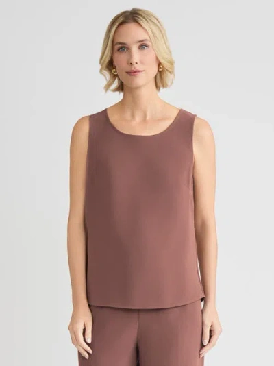 Misook Classic Crepe De Chine Tank Top, Midnight Umber In Brown