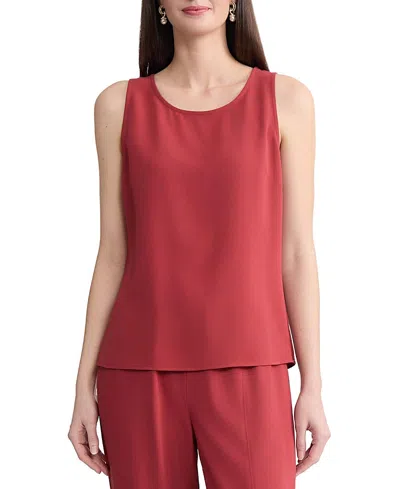 Misook Classic Crepe De Chine Tank Top In Red