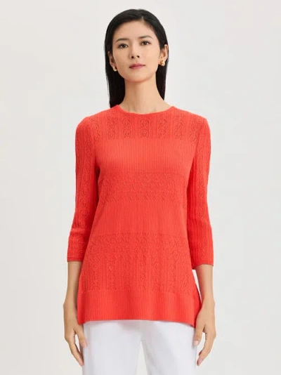 Misook Classic Lined Pointelle Soft Knit Tunic In Red