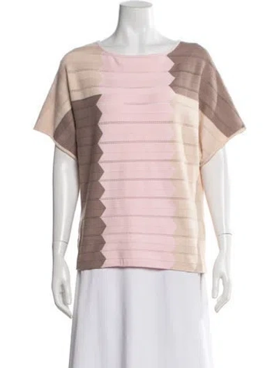 Pre-owned Misook Colorblock Pattern Bateau Neckline Top W/ Tags In Pink