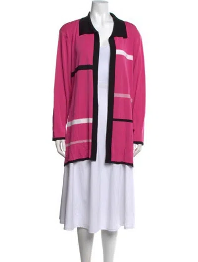 Pre-owned Misook Colorblock Pattern Open Front Sweater In Pink