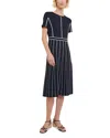 Misook Contrast Striped A-line Soft Knit Midi Dress In Black/white