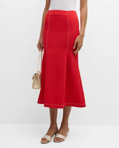 Misook Contrast Stitch Woven Midi Trumpet Skirt In Radiant Pink
