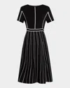 Misook Contrast Striped A-line Soft Knit Midi Dress In Black/white
