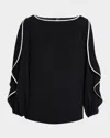 Misook Contrast-trim Butterfly-sleeve Crepe Blouse