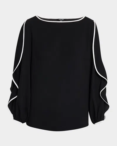Misook Contrast-trim Butterfly-sleeve Crepe Blouse In Black