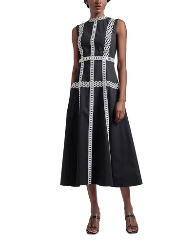 Misook Contrast Trim Midi Dress In Black/white