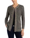 Misook Tailored Fit Contrast Trim Tweed Knit Jacket In Black/sand/biscotti