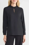 Misook Crêpe De Chine Long Sleeve Shirt In Black