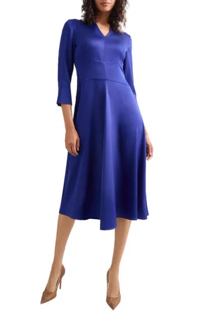 Misook Pleated Crepe De Chine Midi Dress In Starry Night Blue