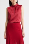 Misook Crêpe De Chine Mock Neck Sleeveless Top In Red