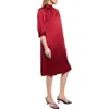 Misook Ruched Mock-neck Blouson-sleeve Midi Dress In Scarlet Red