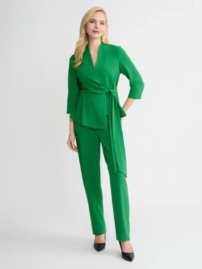 Misook Crepe De Chine Wrap Blouse In Green