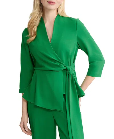 Misook Crepe De Chine Wrap Blouse In Green
