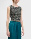 Misook Modern Fit Cropped Tweed Knit Tank In Spruce/new Ivory/black/copper