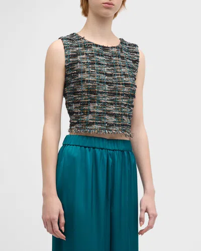 MISOOK CROPPED FRINGE-TRIM TWEED KNIT TANK