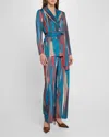 Misook Heritage Fit Double-breasted Brushstroke Woven Blazer In Tidal Teal/macchiato/ Mahogany/rouge/new Ivory/black