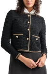 Misook Heritage Fit Double Chain Trim Eyelash Knit Jacket In Black